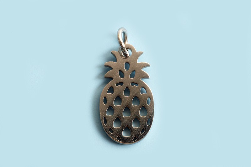 Vedhæng, ananas, ca. 17x9 mm, rustfrit stål, 1 stk.