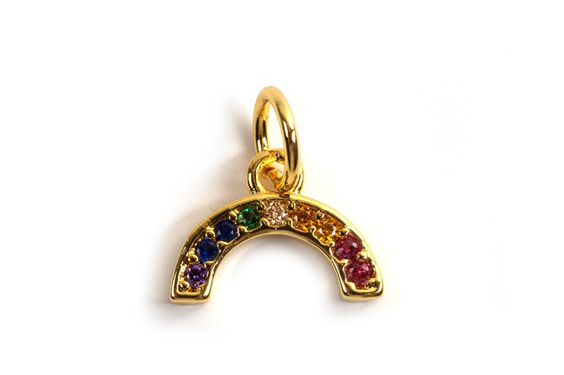 Vedhæng, regnbue m/zirkonia, ca. 7x10x1,5 mm, FG med 18 K guld, 1 stk.