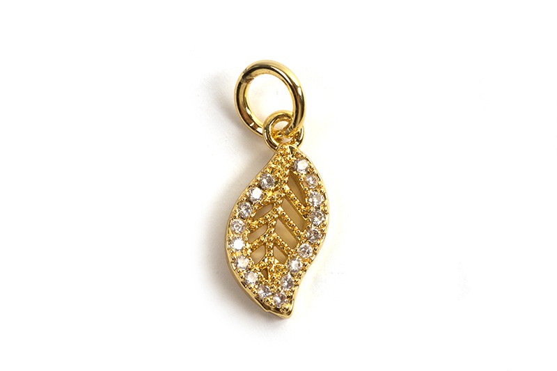 Vedhæng, blad m/zirkonia, ca. 13x6x1 mm, FG med 18 K guld, 2 stk.