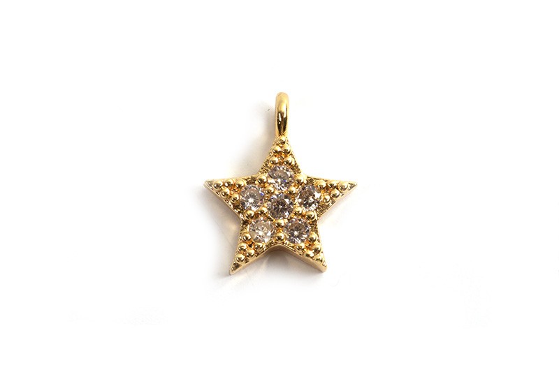 Vedhæng, stjerne m/zirkonia, ca. 9x7,5x2 mm, FG med 18 K guld, 1 stk.