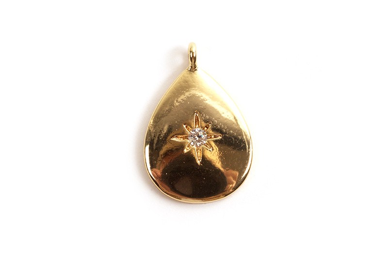 Vedhæng, dråbe m/zirkonia, ca. 14x9x1,5 mm, FG med 18 K guld, 1 stk.