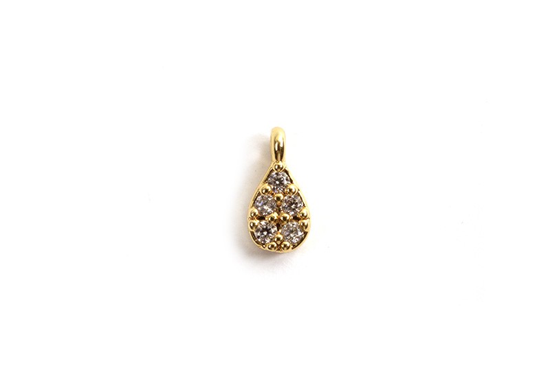 Vedhæng, dråbe m/zirkonia, ca. 5x2,5x1,8 mm, FG med 18 K guld, 4 stk.