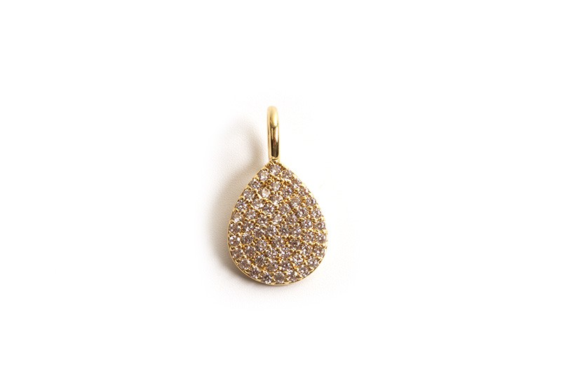 Vedhæng, dråbe m/zirkonia, ca. 16x8x1,5 mm, FG med 18 K guld, 1 stk.