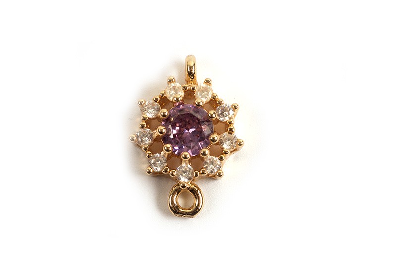Vedhæng, link, m/lilla og klare rhinsten, 16x11x5 mm, FG, 1 stk.