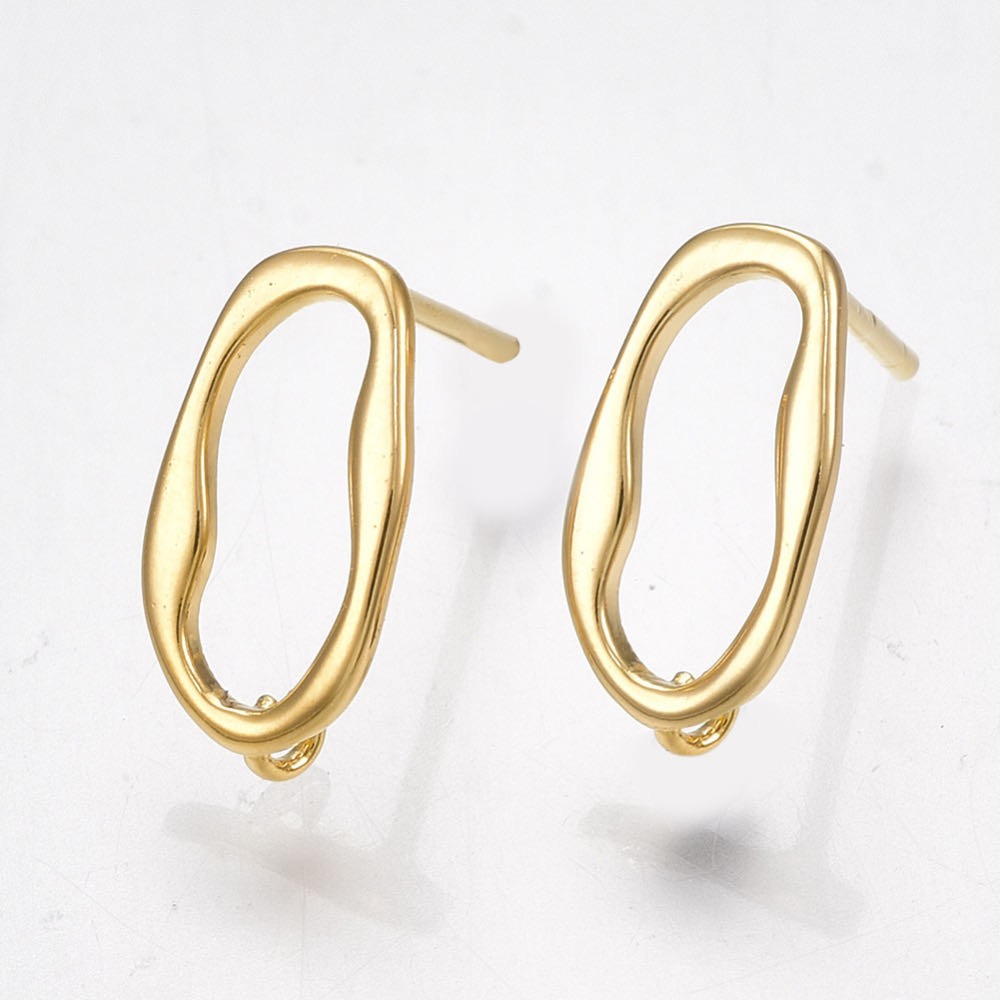 Ørestikker, rund bølge, 18K, FG, måler  12x6 mm, 1 par.