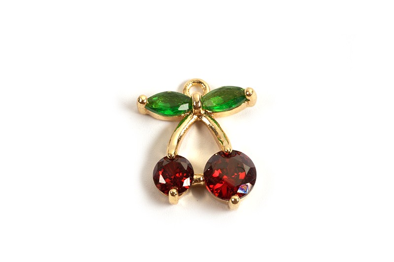 Vedhæng, kirsebær, ca. 14x11x3 mm, forgyldt med 18K guld, 1 stk.