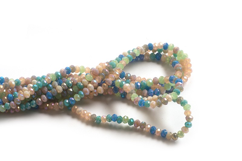 Glasperle, rondel, facet, blå nuancer, 2,5x3 mm, 1 streng