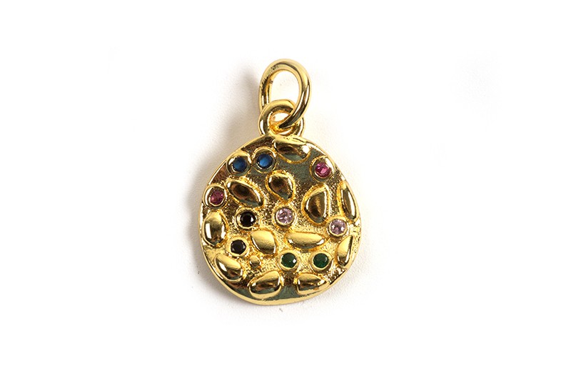 Vedhæng, mønt m/farvede zirkonia, ca. 13x11x2 mm, FG, 1 stk.