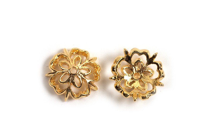 Perlehat, blomst, ca. 9,5x3 mm, forgyldt med 18K guld, 2 stk.