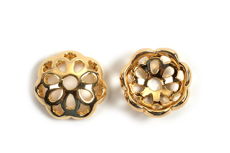 Perlehat, blomst, ca. 11x3,5 mm, forgyldt med 18K guld, 2 stk.