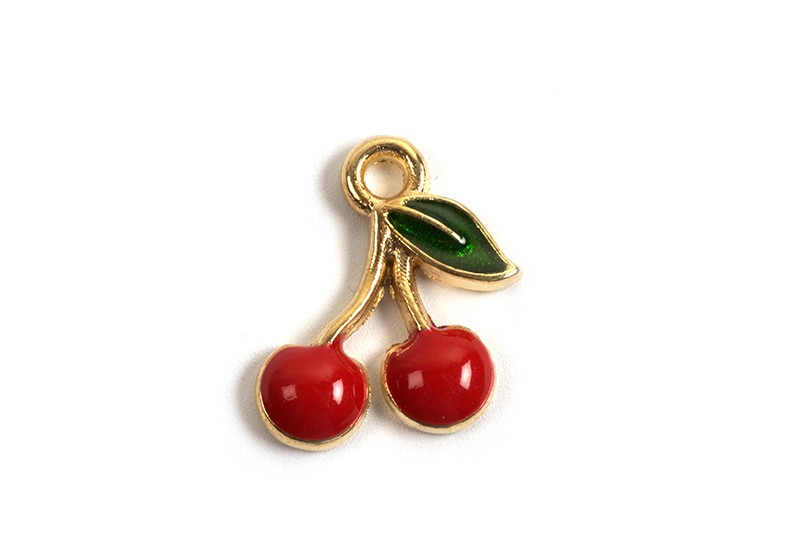 Kirsebær, emalje, 13x12x2 mm, FG, 2 stk.