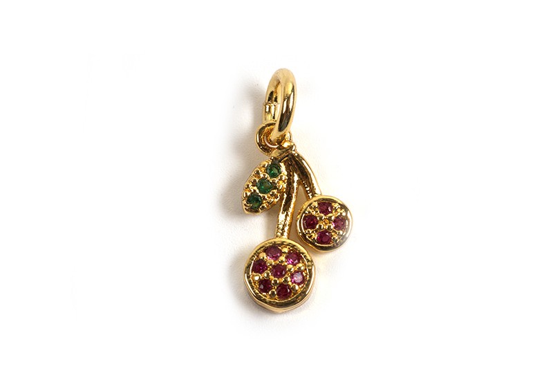 Vedhæng, kirsebær m/zirkonia, ca. 12x7x1,5 mm, FG, 1 stk.