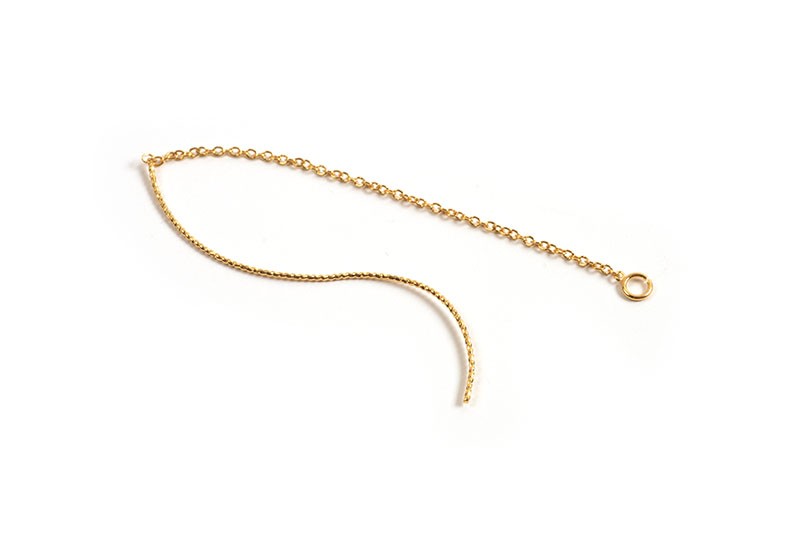 Ørekæde med buet stav og øsken, ca. 113x0,7 mm, forgyldt med 18K guld, 1 par