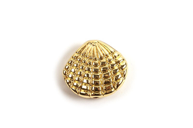 Perle, muslingeskal, ca. 12x13x4 mm, forgyldt med 18K guld, 2 stk.