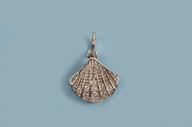Muslingeskal m/klare zirkonia, ca. 11,5x2 mm, FS, 1 stk.