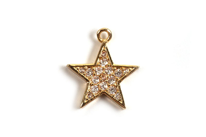 Vedhæng, stjerne, m/klare zirkonia, ca. 12x11 mm, FG, 1 stk.