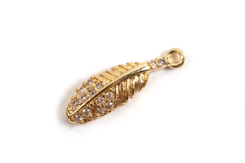 Vedhæng, fjer, m/klare zirkonia, ca. 17x5 mm, FG, 1 stk.