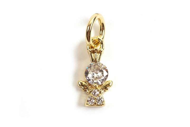 Vedhæng, engel, m/klare zirkonia, ca. 12x6 mm, forgyldt med 18K guld, 1 stk.