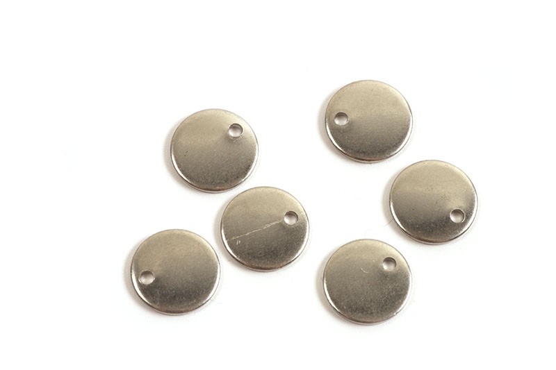 Mønt m/1 hul, 8x1 mm, rustfrit stål, 6 stk.