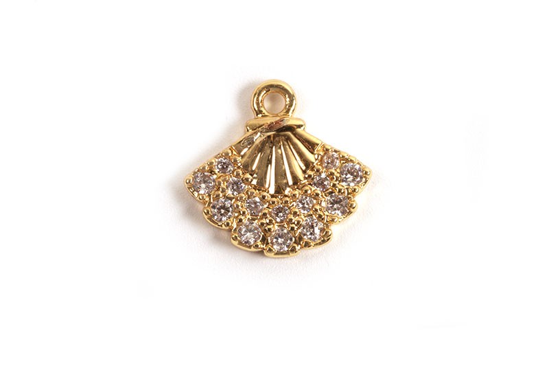 Muslingeskal m/klare zirkonia, ca. 9x10 mm, forgyldt med 18K guld, 1 stk.
