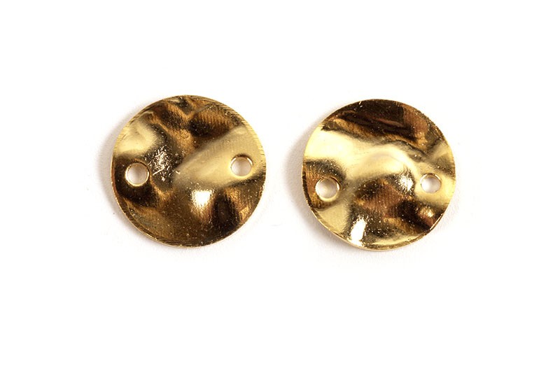 Mønt m/2 huller, ca. 8x1 mm, forgyldt med 18K guld, 2 stk.