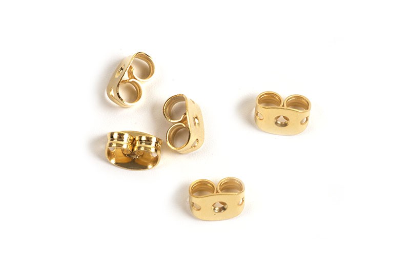 Bagstopper til ørestikker, forgyldt med 24K guld, ca. 6x3,5 mm, 10 stk.