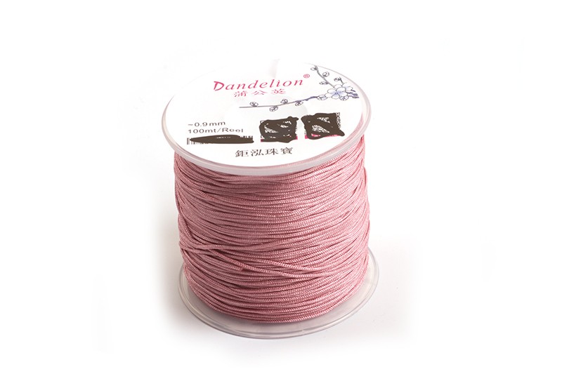 Nylonsnøre, 1 mm, rosa, 100 meter
