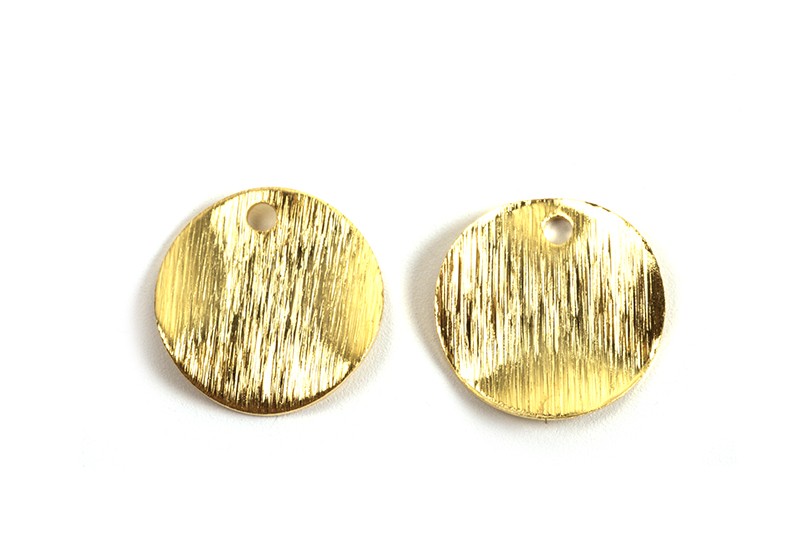 Mønt, børstet, ca. 10 mm, forgyldt med 24K guld, 2 stk.