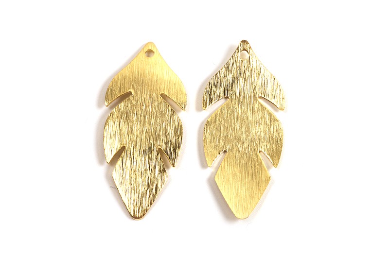 Blad, børstet, ca. 30x13 mm, forgyldt med 24K guld, 2 stk.