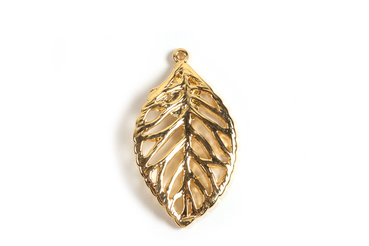 Vedhæng, blad, ca. 23x13 mm, FG med 18 K guld, 2 stk.