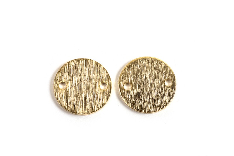 Mønt m/2 huller, børstet, ca. 12 mm, forgyldt med 24K guld, 2 stk.