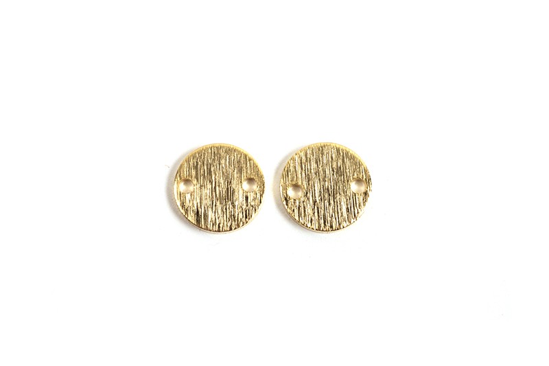 Mønt m/2 huller, børstet, ca. 8 mm, forgyldt med 24K guld, 2 stk.