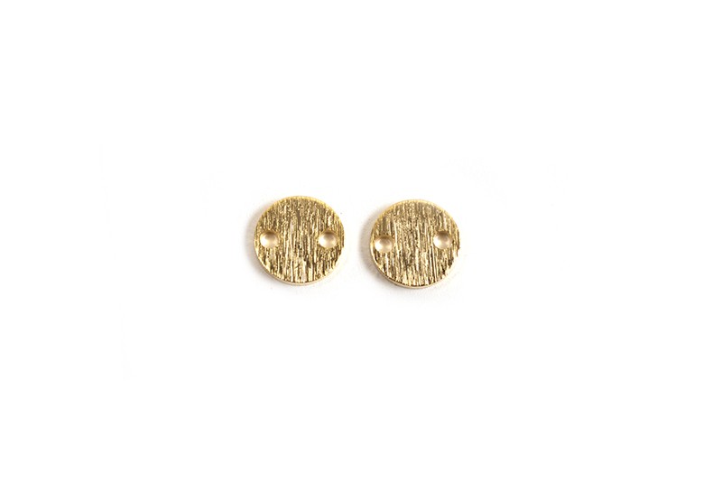 Mønt m/2 huller, børstet, ca. 6 mm, forgyldt med 24K guld, 2 stk.