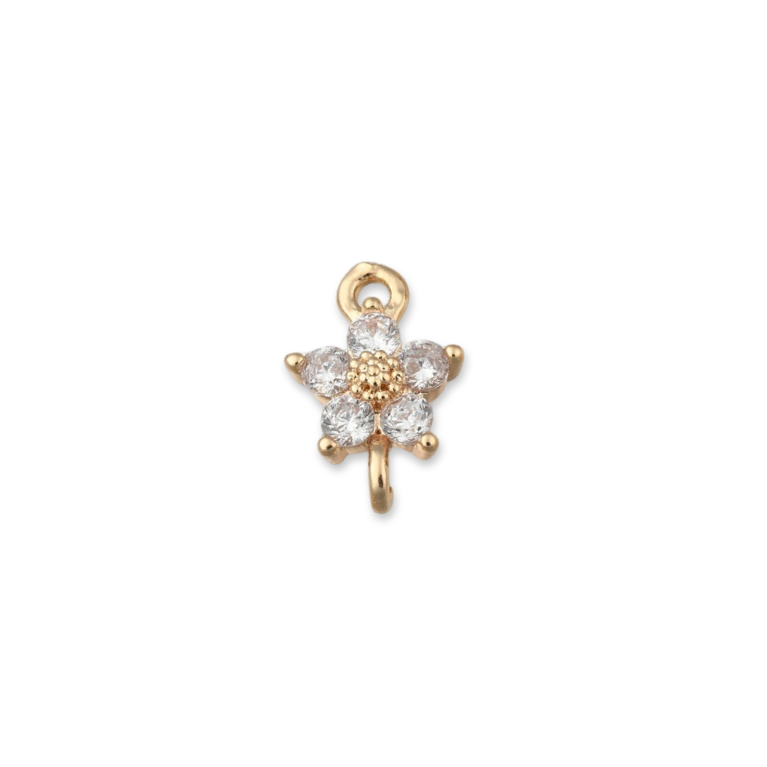 Vedhæng, link, blomst m/ zirkonia, Ca. 12.5x8x4 mm. 2 stk. 