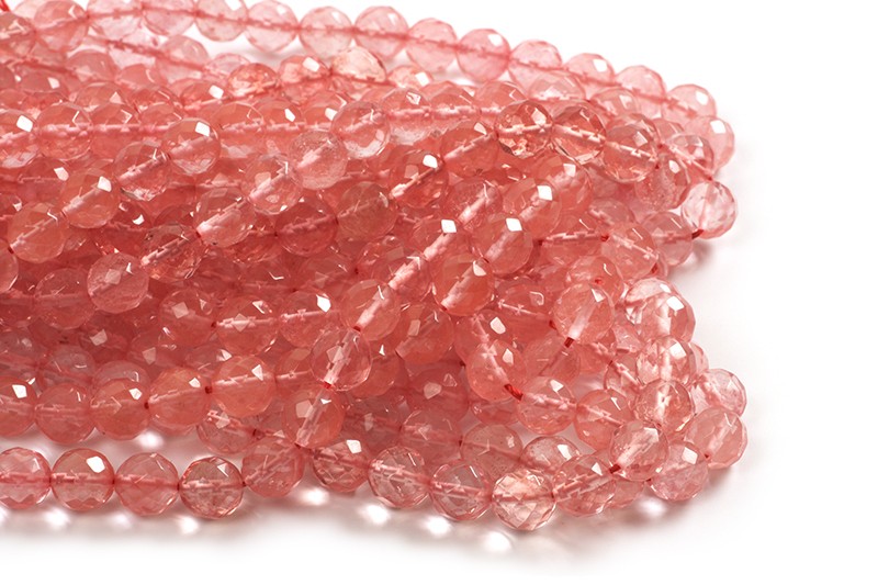 Cherry Quartz,  facet, ca. 10 mm, 1 streng