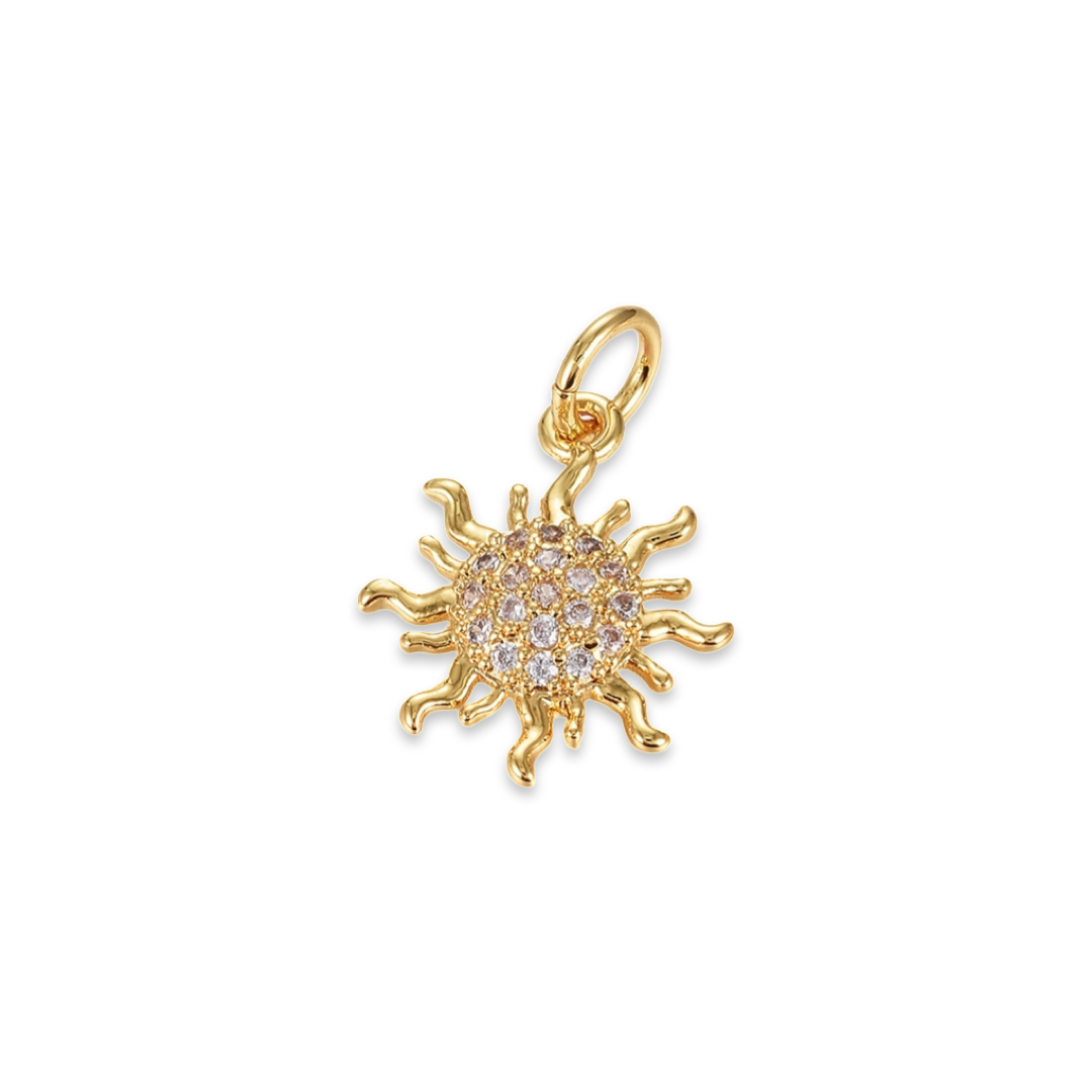 Vedhæng, sol med kubisk zirkoniasten, ca. 15x12mm. 18K FG, 1 stk. 