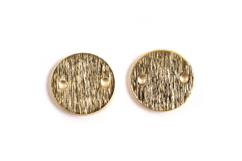 Mønt m/2 huller, børstet, ca. 10 mm, forgyldt med 24K guld, 2 stk.