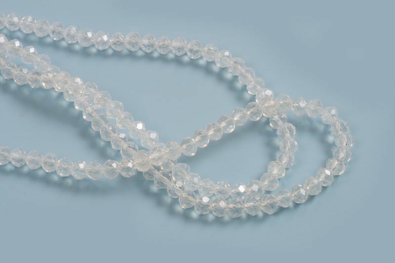 Glasperle, rondel, facet, klar, 3x2 mm, 1 streng