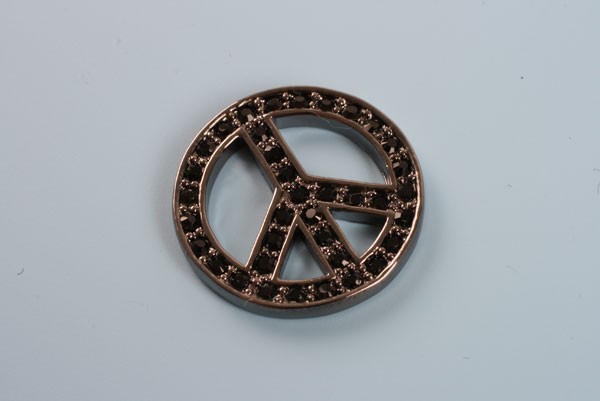 Peacetegn, oxyderet (BP), 20 mm,  m/sorte krystaller, 1 stk.