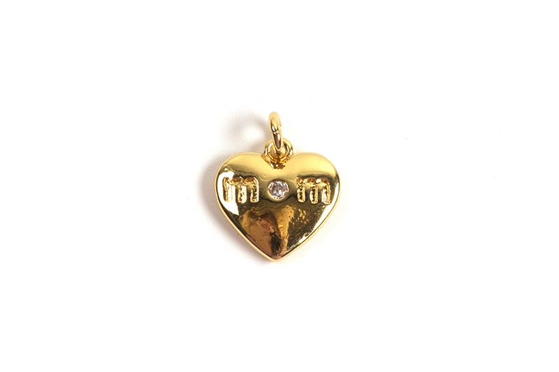 Vedhæng, hjerte m/skrift og zirkonia, ca. 11x2 mm, FG , 1 stk.
