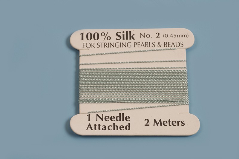 Silke perlesnor m/nål, 0,45 mm, blå/grøn, ca. 2 meter
