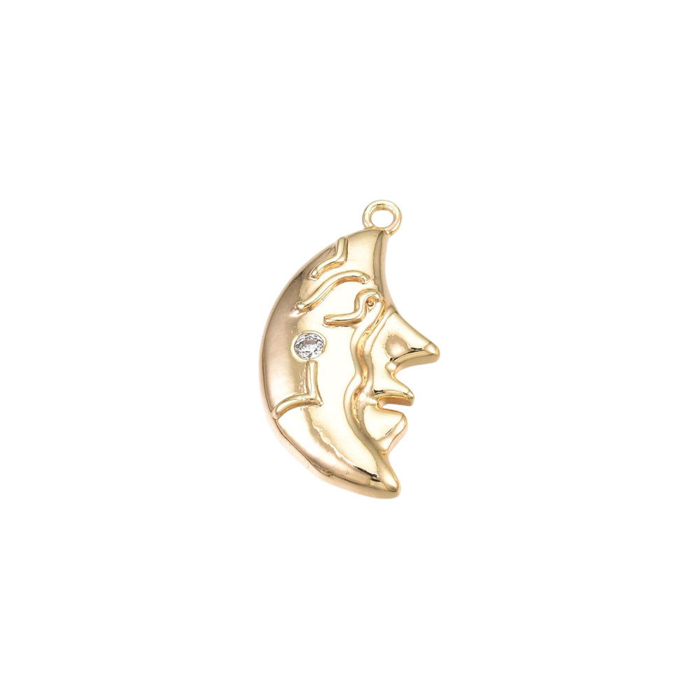 Vedhæng, halvmåne m/ ansigt, 18K FG, 21,5x11,5 mm, 1 stk. 