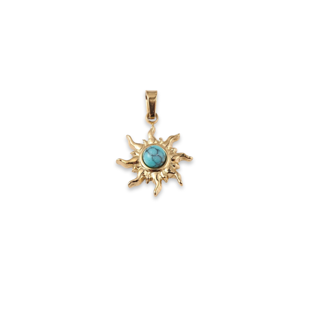 Vedhæng, sol m/ tyrkis, 12,5x14 mm. FG, 1 stk