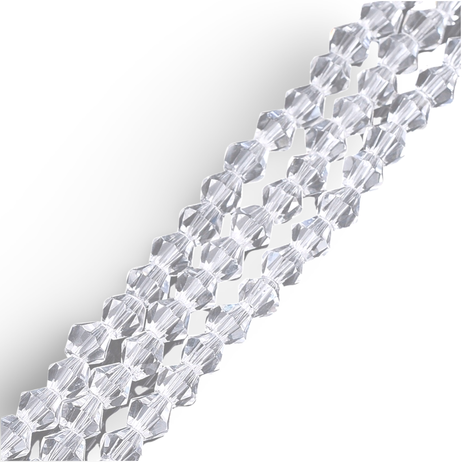 Krystal glasperle, Bicones, klar, 4x4 mm. 1 streng