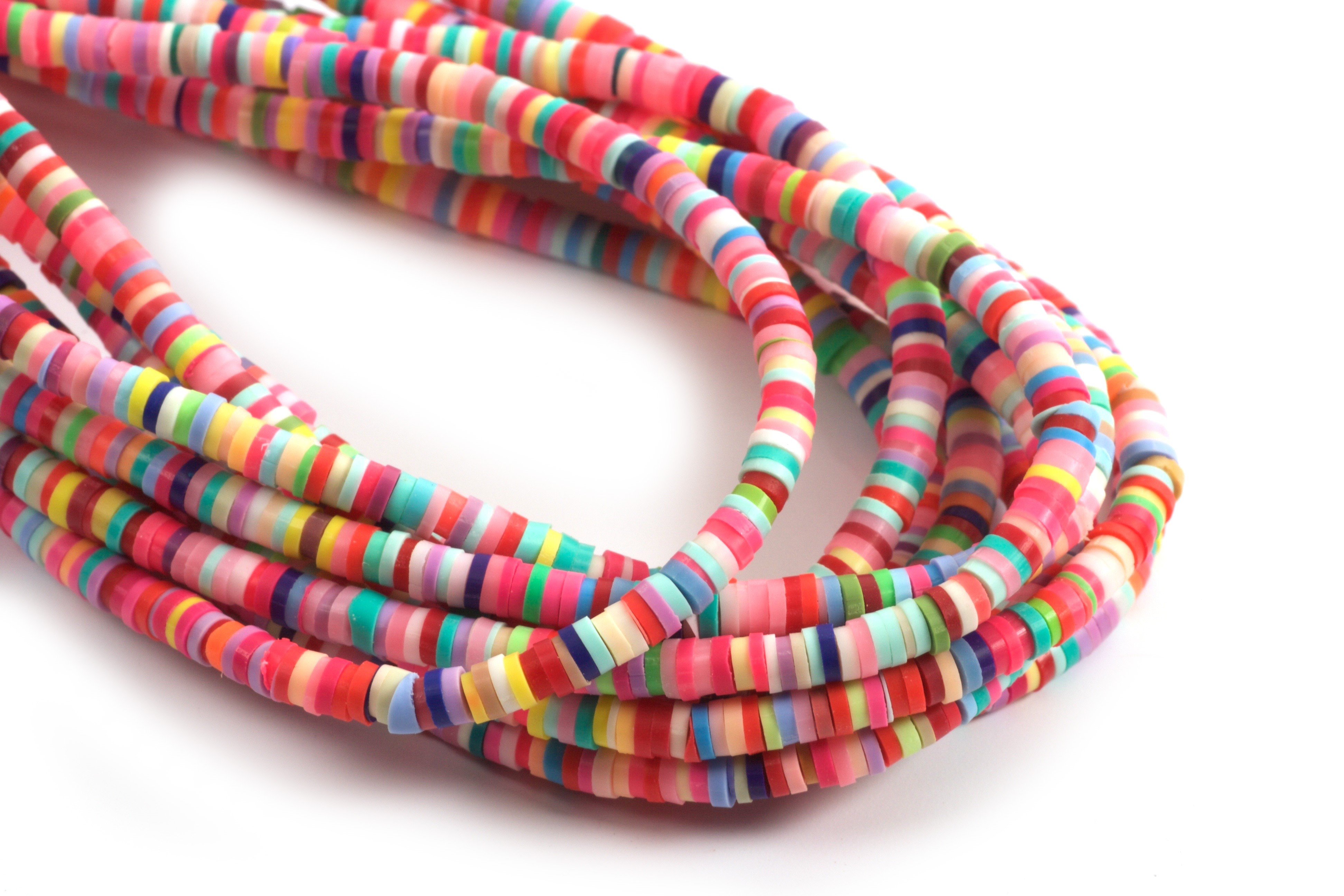 Polymer / fimo perler, ca. 3,5x1 mm, lyst farvemix, 1 streng