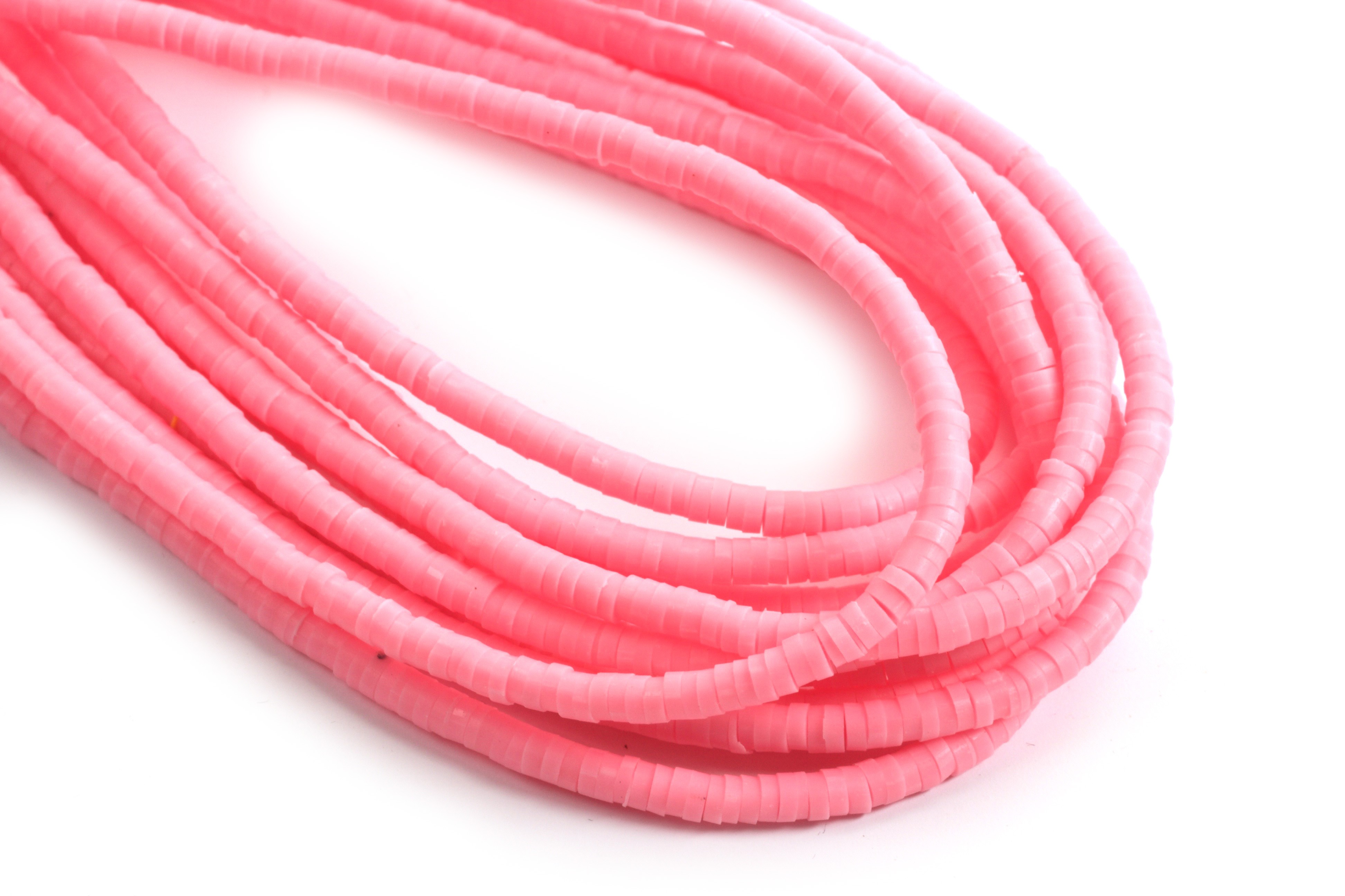 Polymer / fimo perler, 3x1 mm, pink, 1 streng