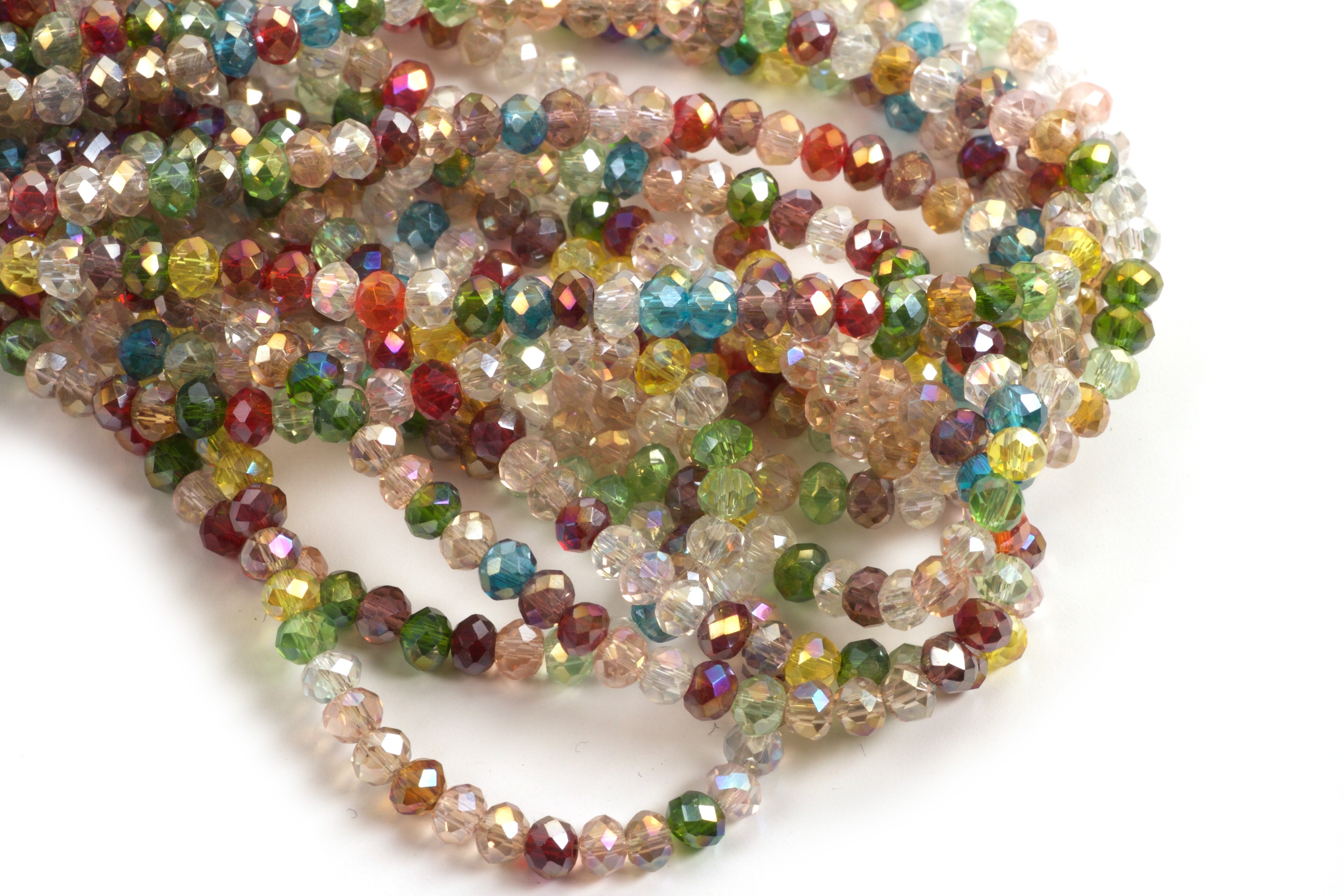 Glasperle, rondel, facet, multicolour, 3,5x2 mm, 1 streng
