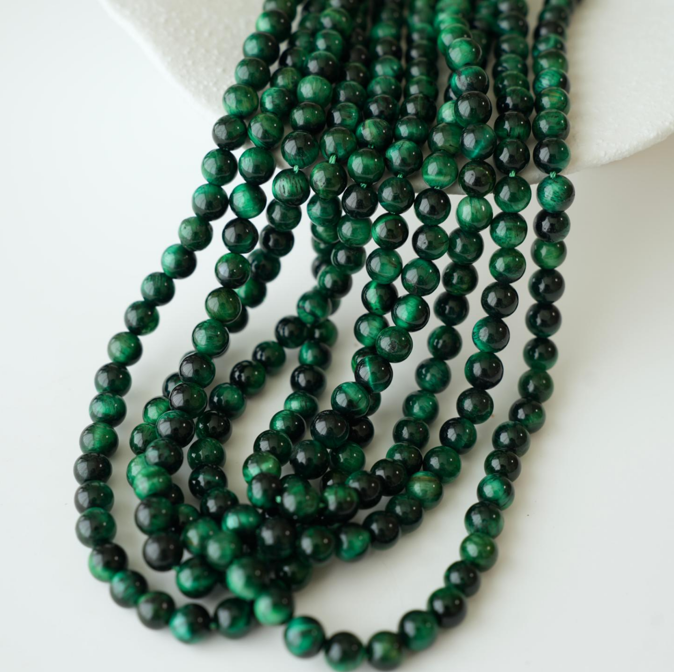 Iriserende Tigerøje,6mm rund，hel streng 37cm - Mørkegrøn