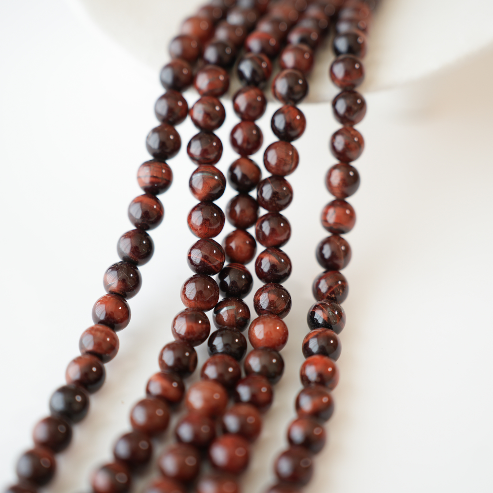 Iriserende Tigerøje,8mm rund，hel streng 37cm - Bordeaux