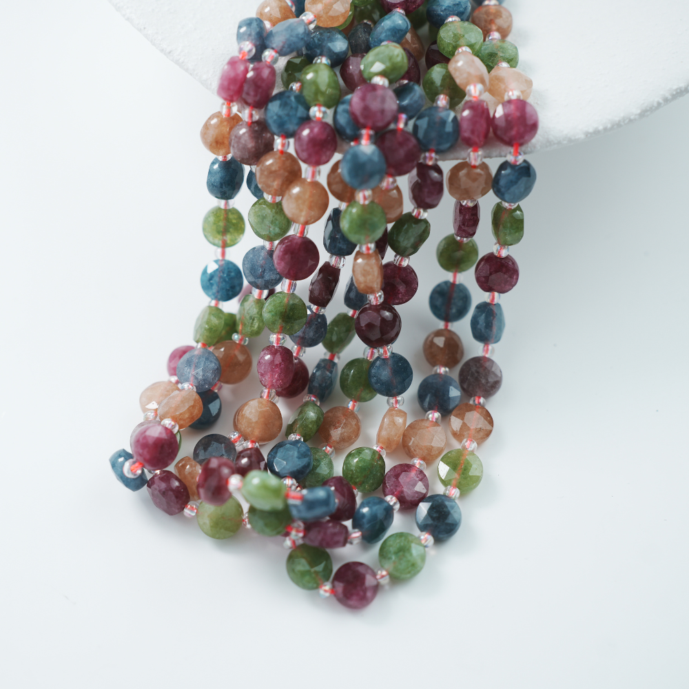 Krystal，10mm facetslebne mønter，hel streng 37cm - Mix